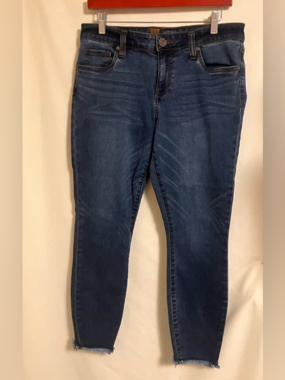 Kut From The Cloth Women's Skinny Blue Denim Distressed Hem Jeans Size 10
